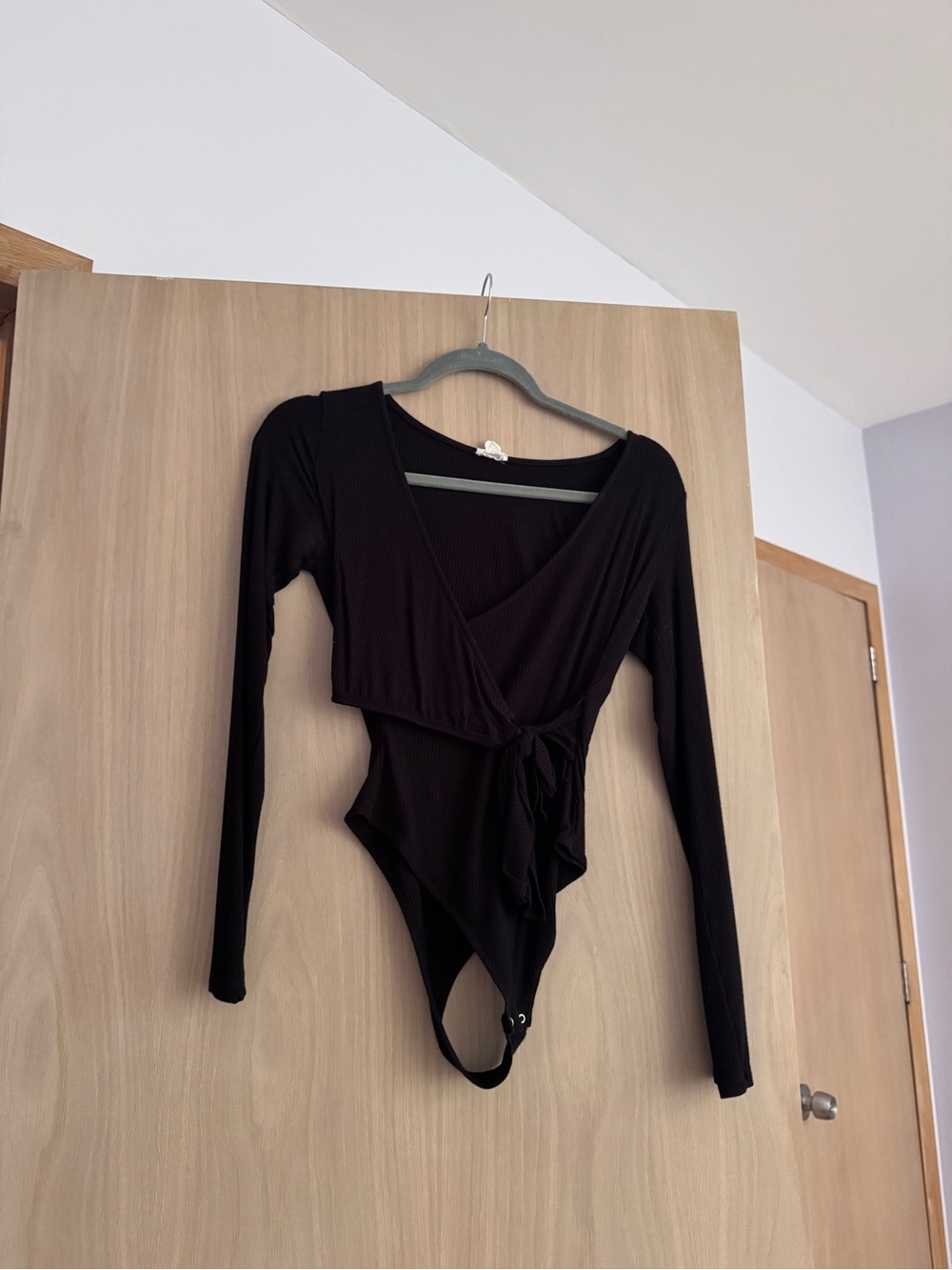 Garage Black Long Sleeve Wrap Bodysuit